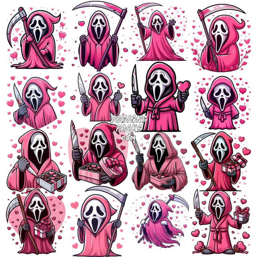 16 Ghostface Valentine Halloween Designs Bundle PNG