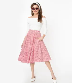 1950s Red & White Gingham Cherry Print Swing Skirt