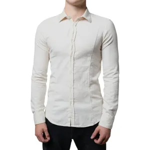 AGLINI Off White Cotton Collared Men Formal Dress Shirt