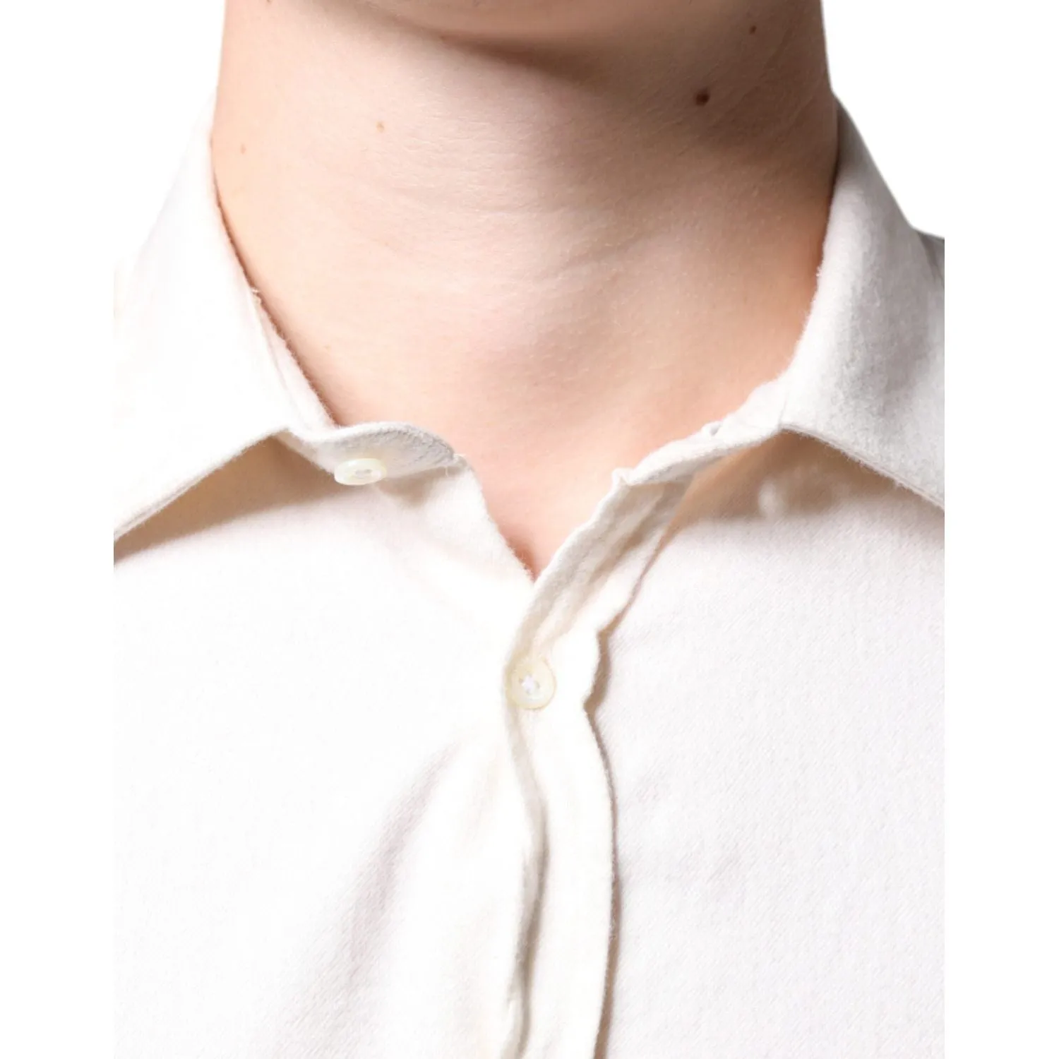 AGLINI Off White Cotton Collared Men Formal Dress Shirt