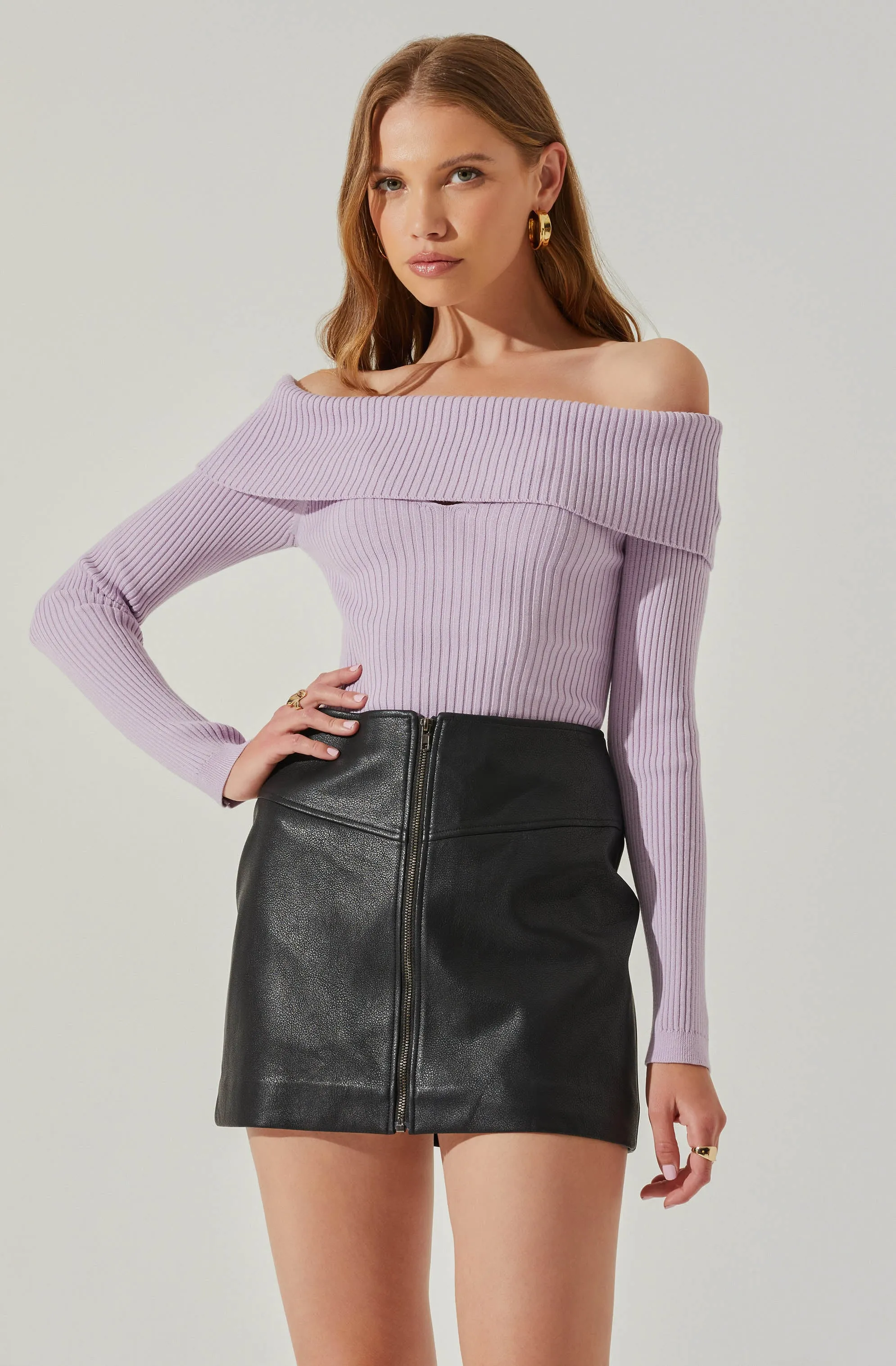 Ainsley Ribbed Off Shoulder Sweater