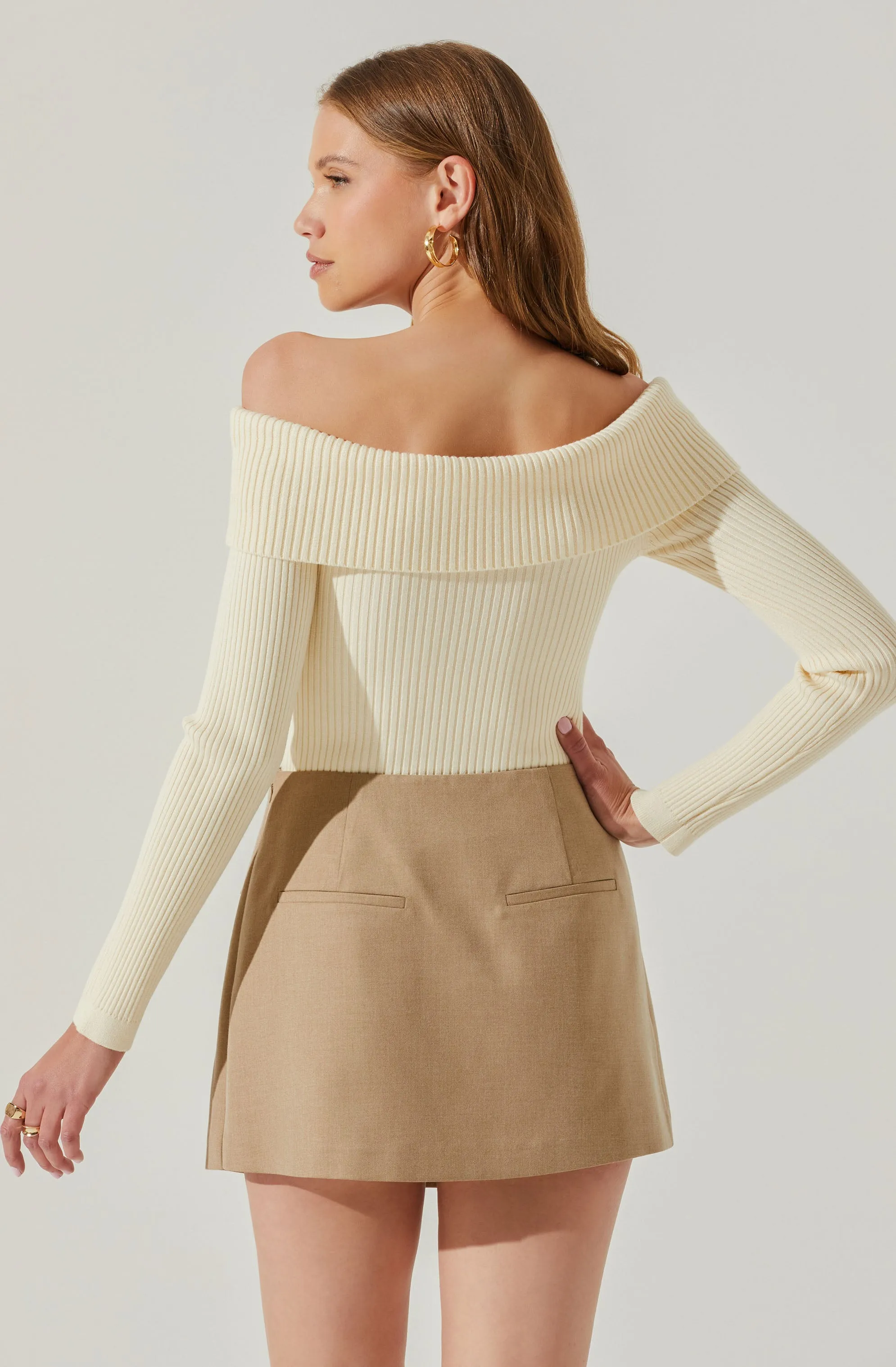 Ainsley Ribbed Off Shoulder Sweater