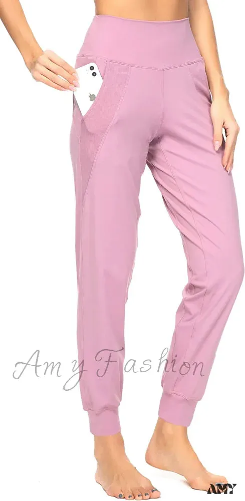 Amy Fashion - Women's Joggers with Pockets High Waisted Athletic Sports Pants