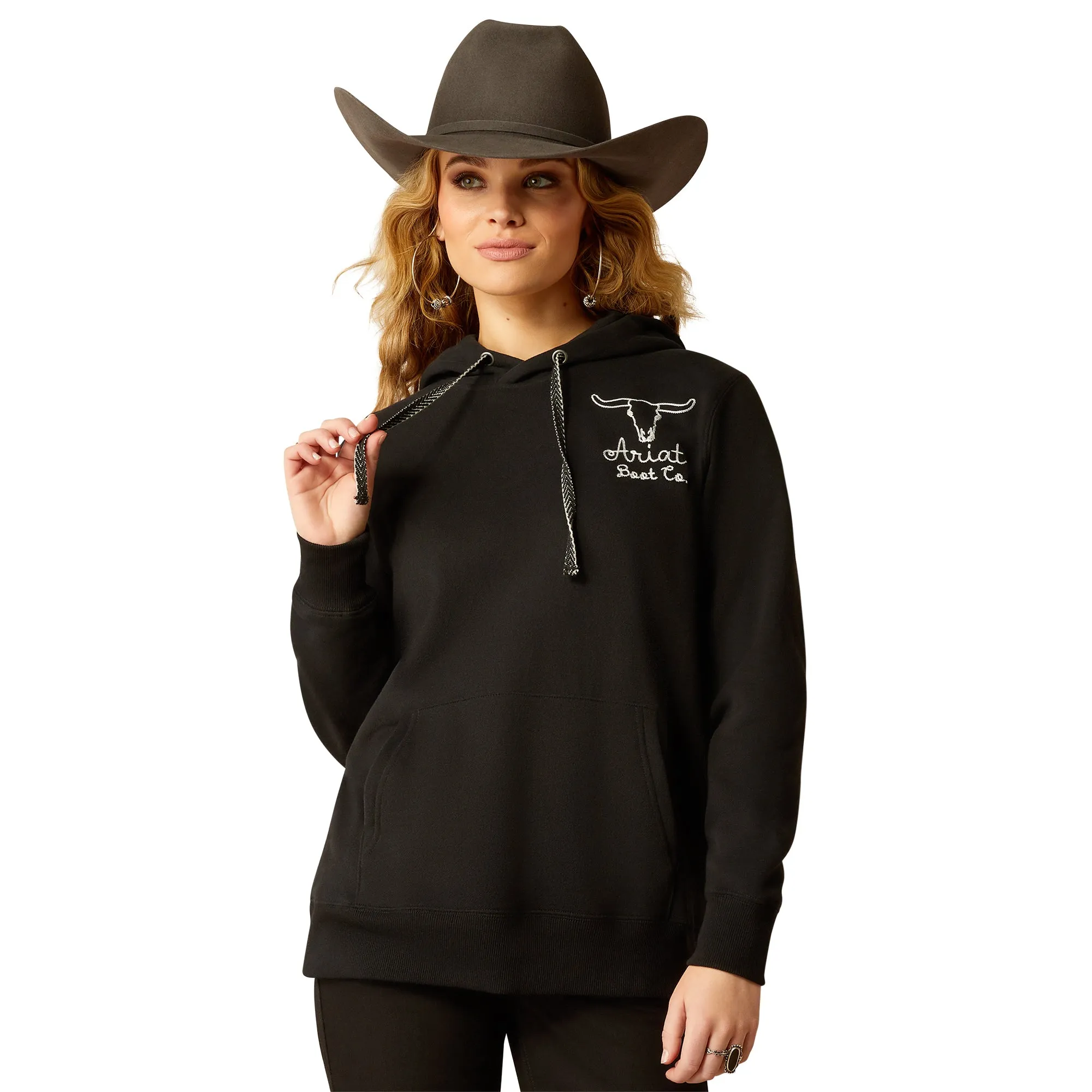 Ariat Ladies Steer Stitch Embroidered Black Hoodie 10051999