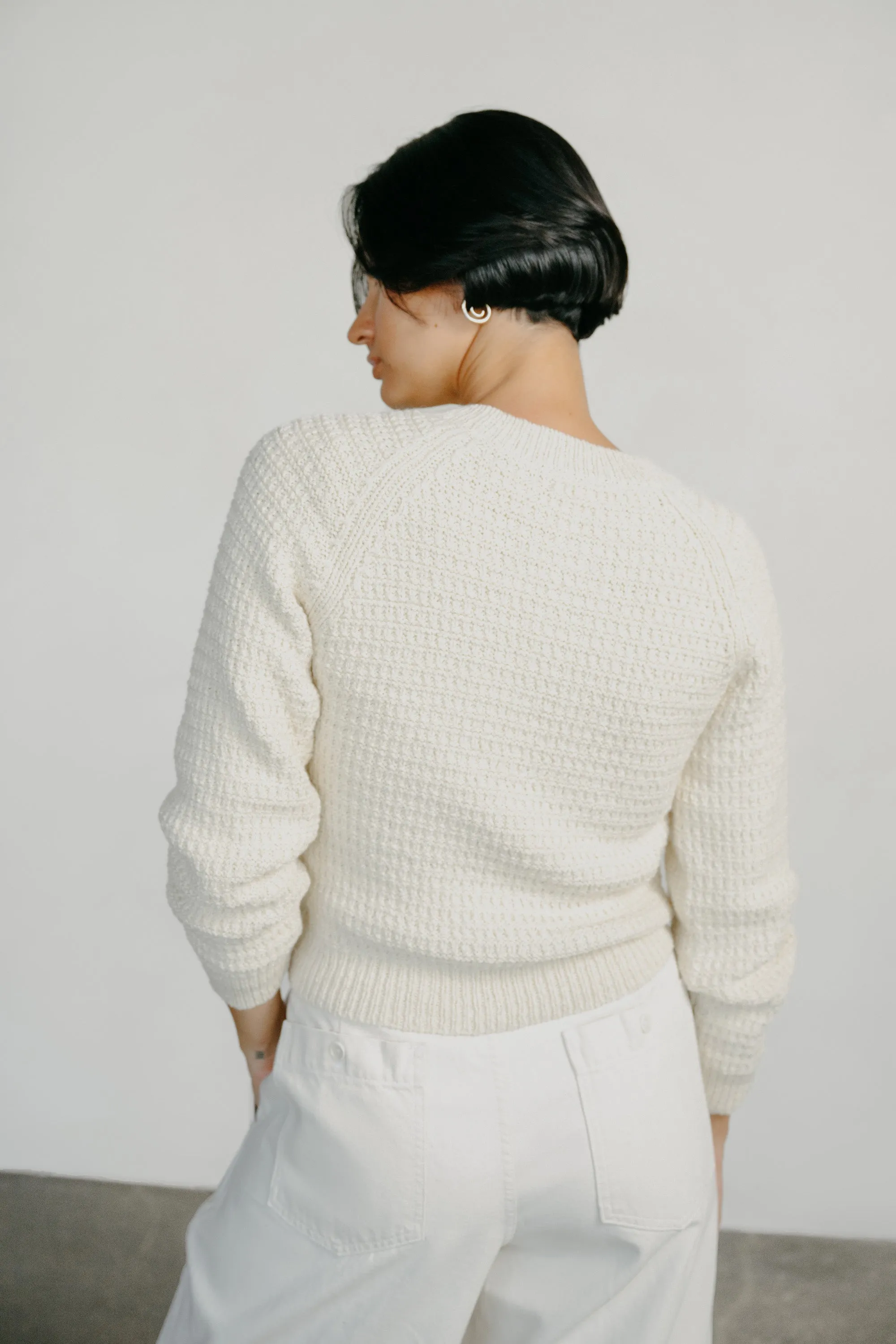 Barrett Waffle Knit Pullover, Alpaca Cotton, Cream