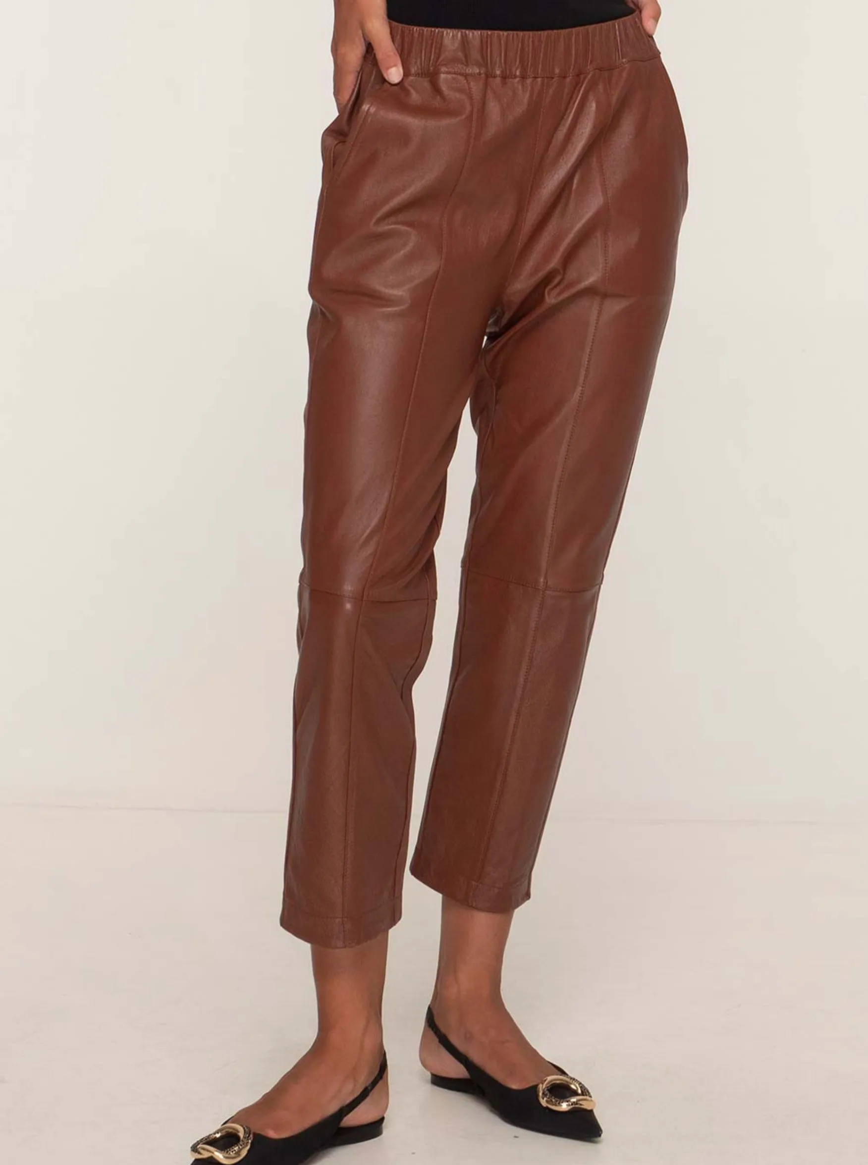 BIANCA LEATHER JOGGER - WHISKEY