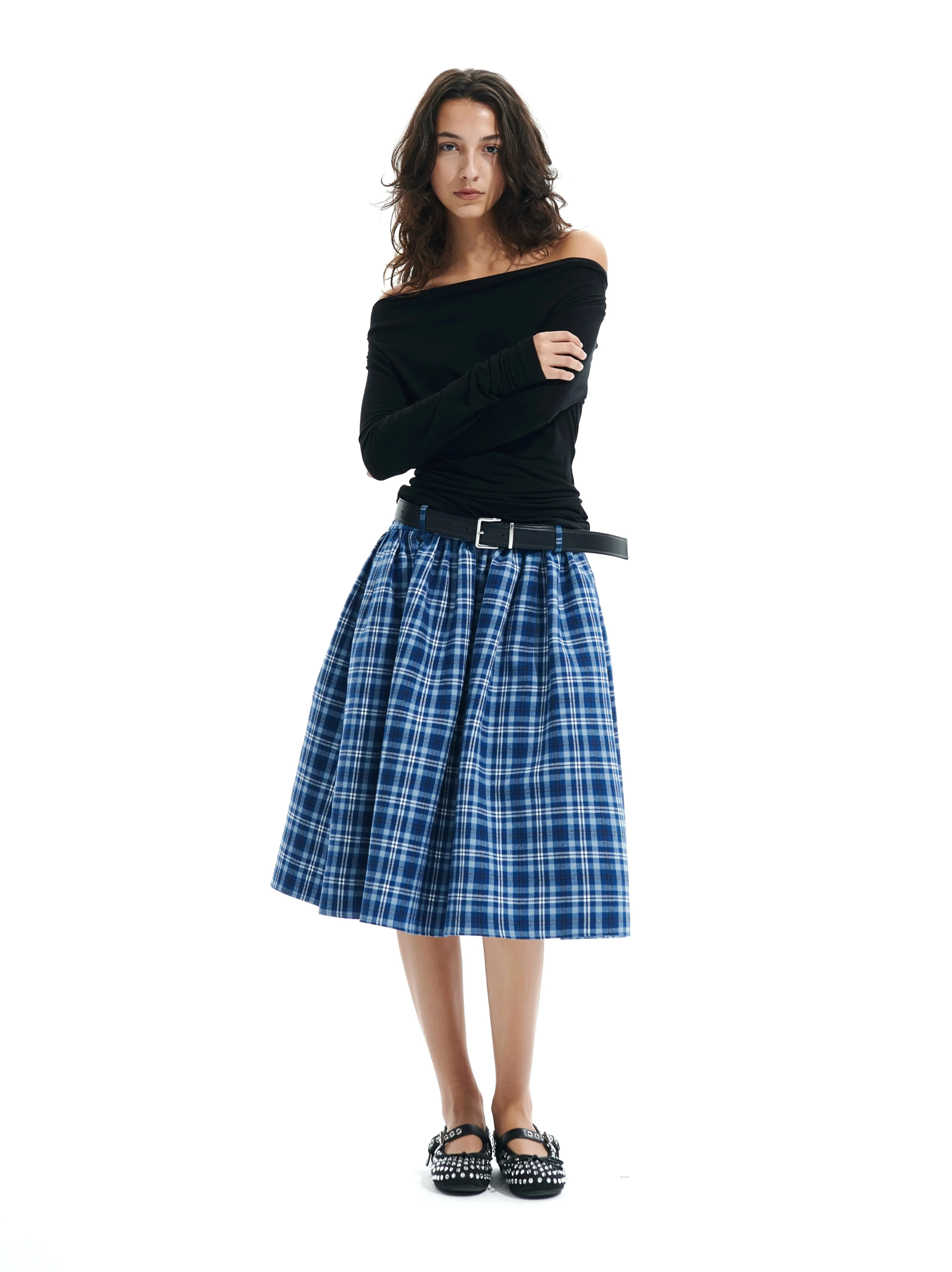 Blue Plaid Puffball Skirt