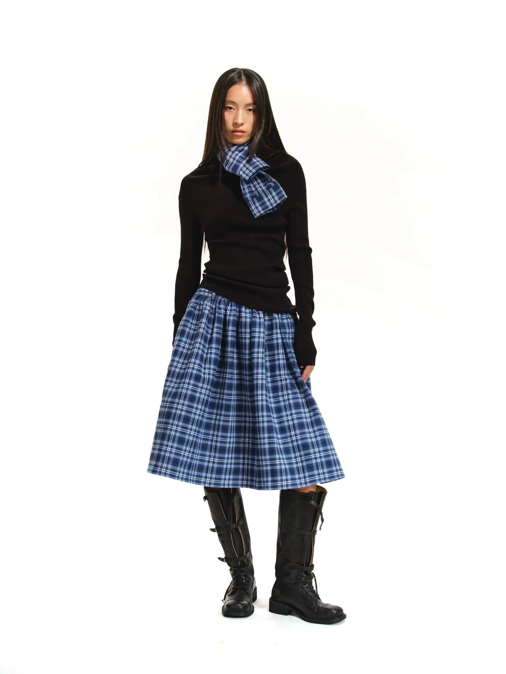 Blue Plaid Puffball Skirt