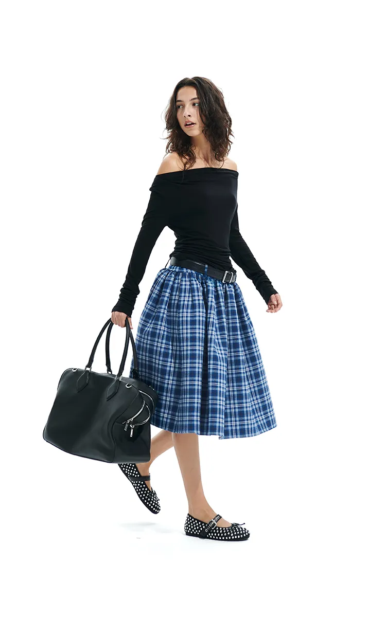 Blue Plaid Puffball Skirt