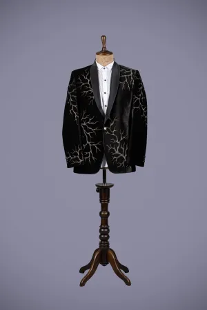 Bold Black Velvet Tuxedo with Hand-Painted Detailing