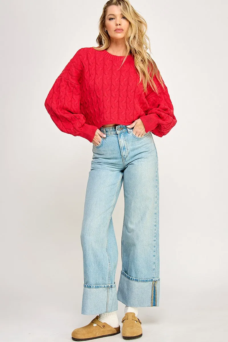 CABLE PATTERN LONG SLEEVE SWEATER TOP