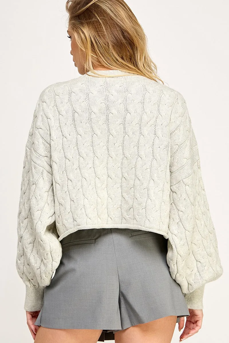 CABLE PATTERN LONG SLEEVE SWEATER TOP