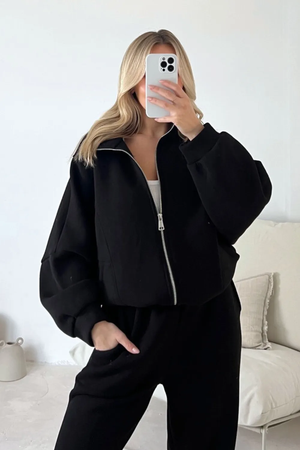 Cady black bomber jacket and jogger loungewear