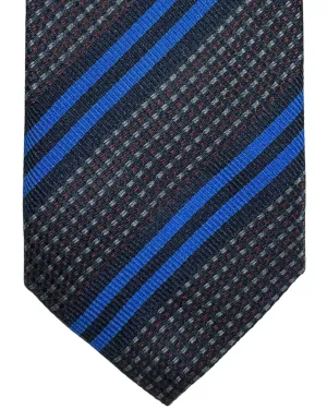 Canali Silk Tie Dark Blue Royal Blue Maroon Gray Stripes Pattern