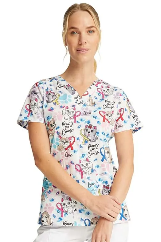 Cherokee Women's V-Neck Print Scrub Top | Paws For A Cause