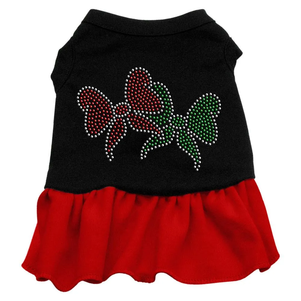 Christmas Bows Rhinestone Dress Black with Red Med (12)