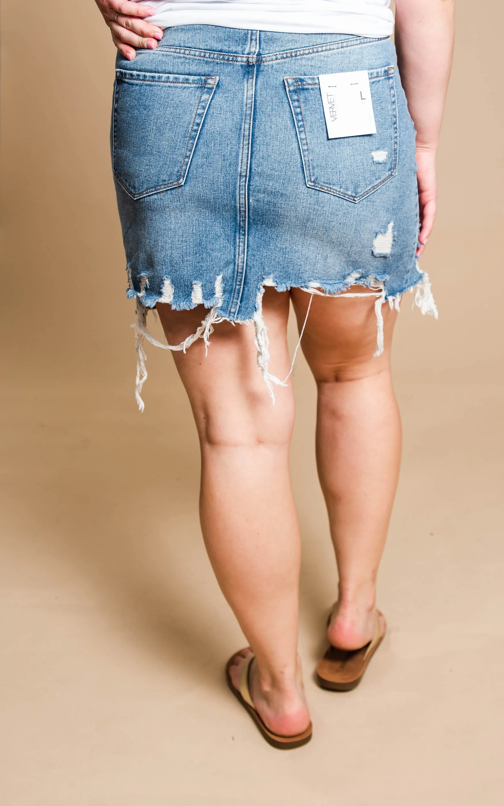 Claudia Distressed Denim Skirt - Vervet - Final Sale