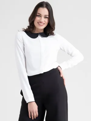 Colour Block Peter Pan Collared Shirt - Black And White