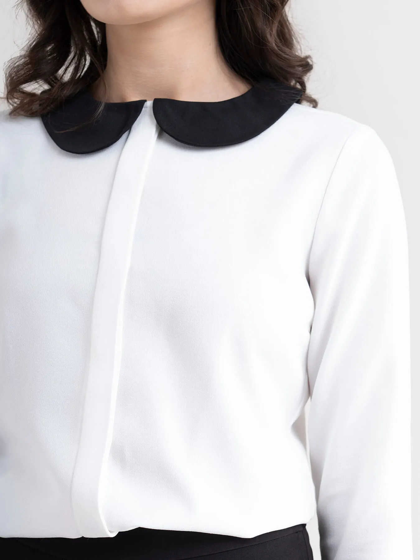 Colour Block Peter Pan Collared Shirt - Black And White