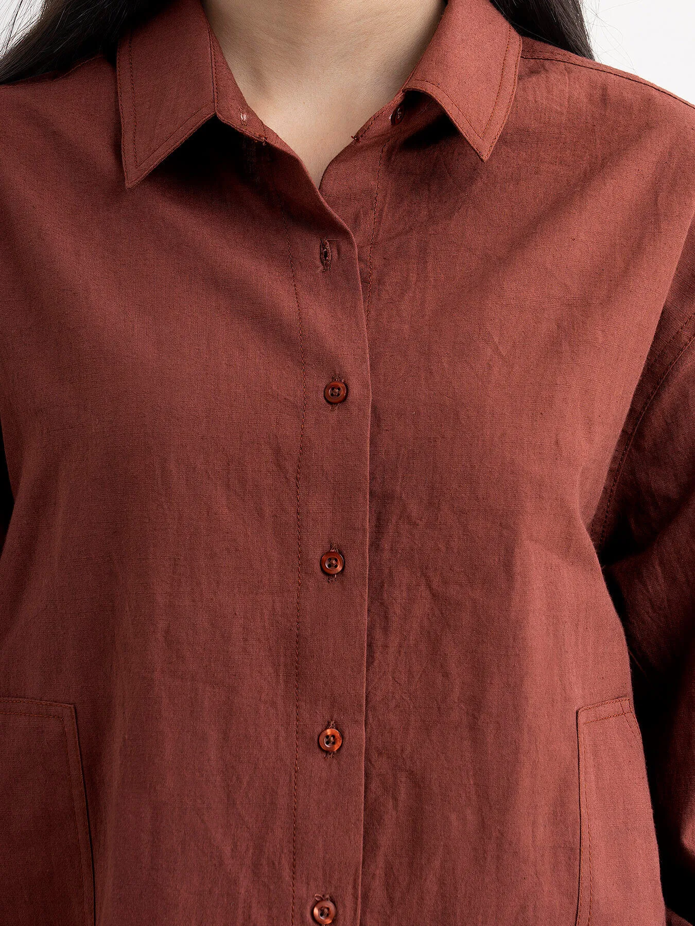 Cotton Oversized Shirt - Brown