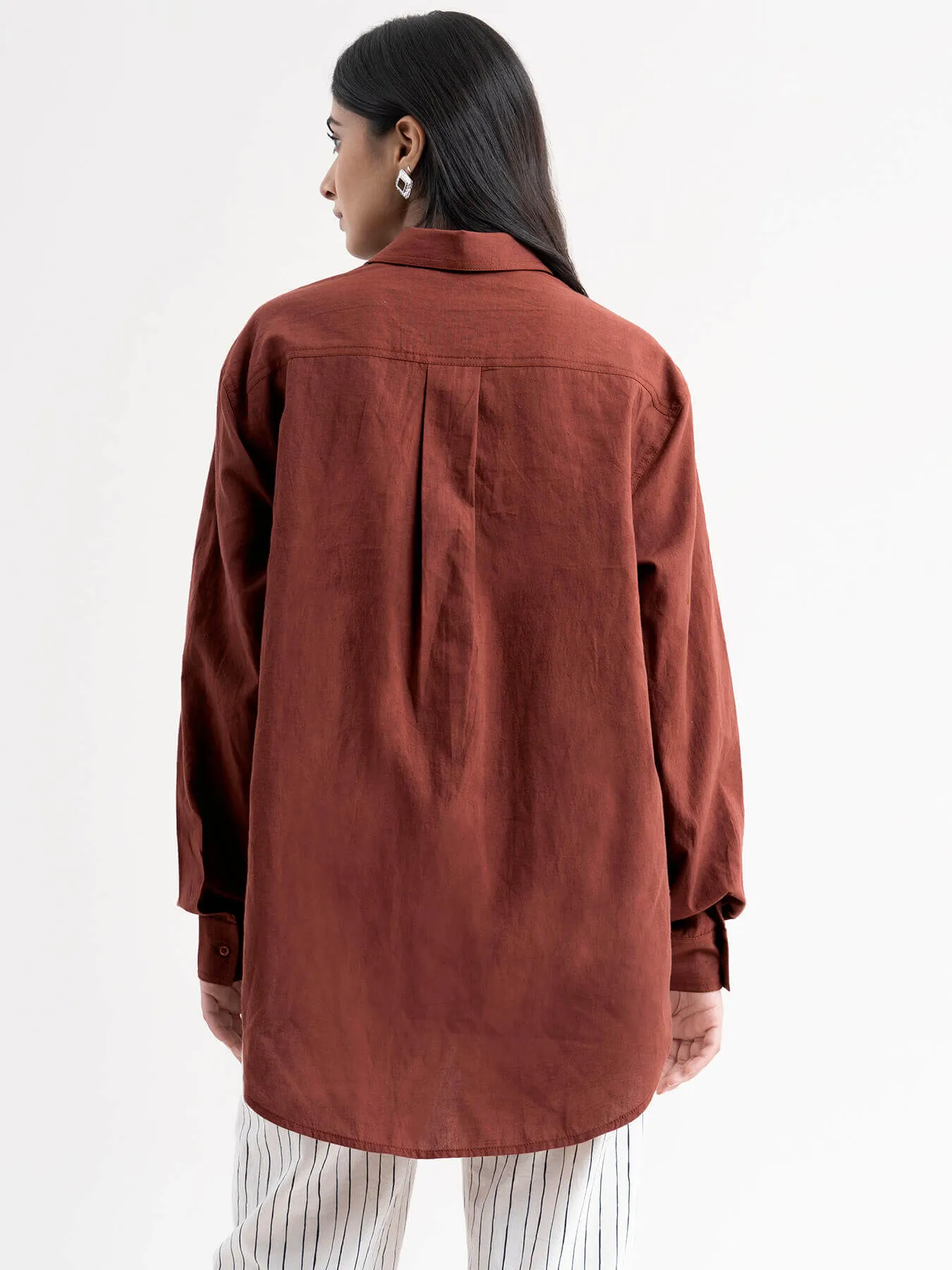 Cotton Oversized Shirt - Brown