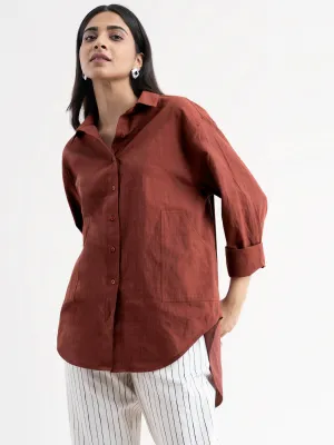 Cotton Oversized Shirt - Brown