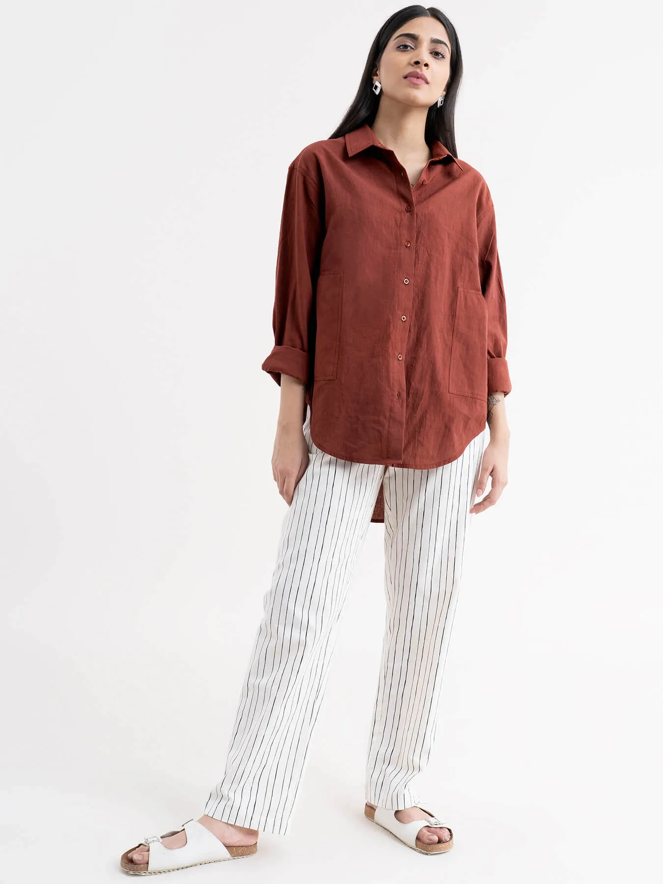 Cotton Oversized Shirt - Brown