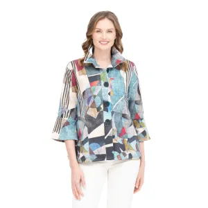 Damee Faux Suede Geo-Modern Art Print Jacket in Teal Multi - 4910-TL