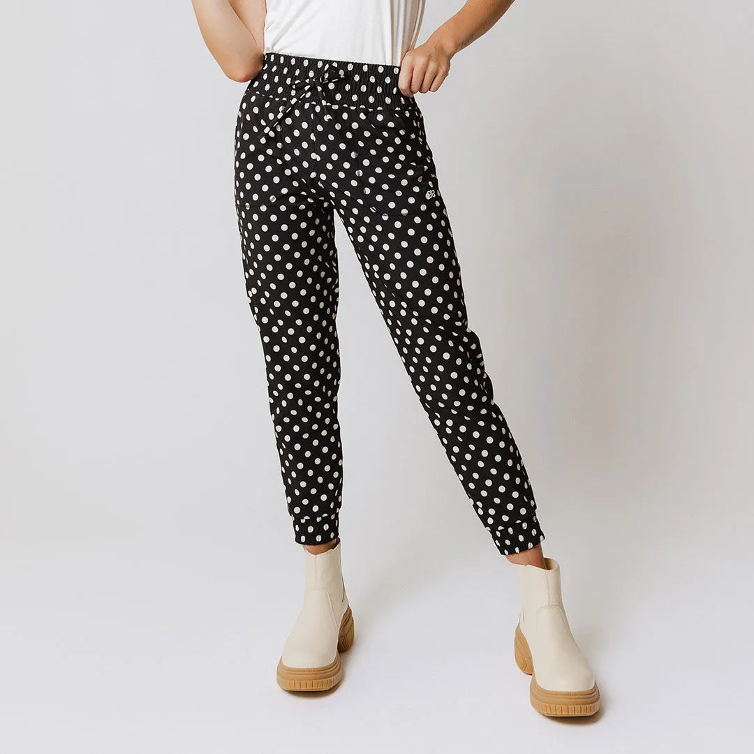 Destination Joggers, Black Polka Dot