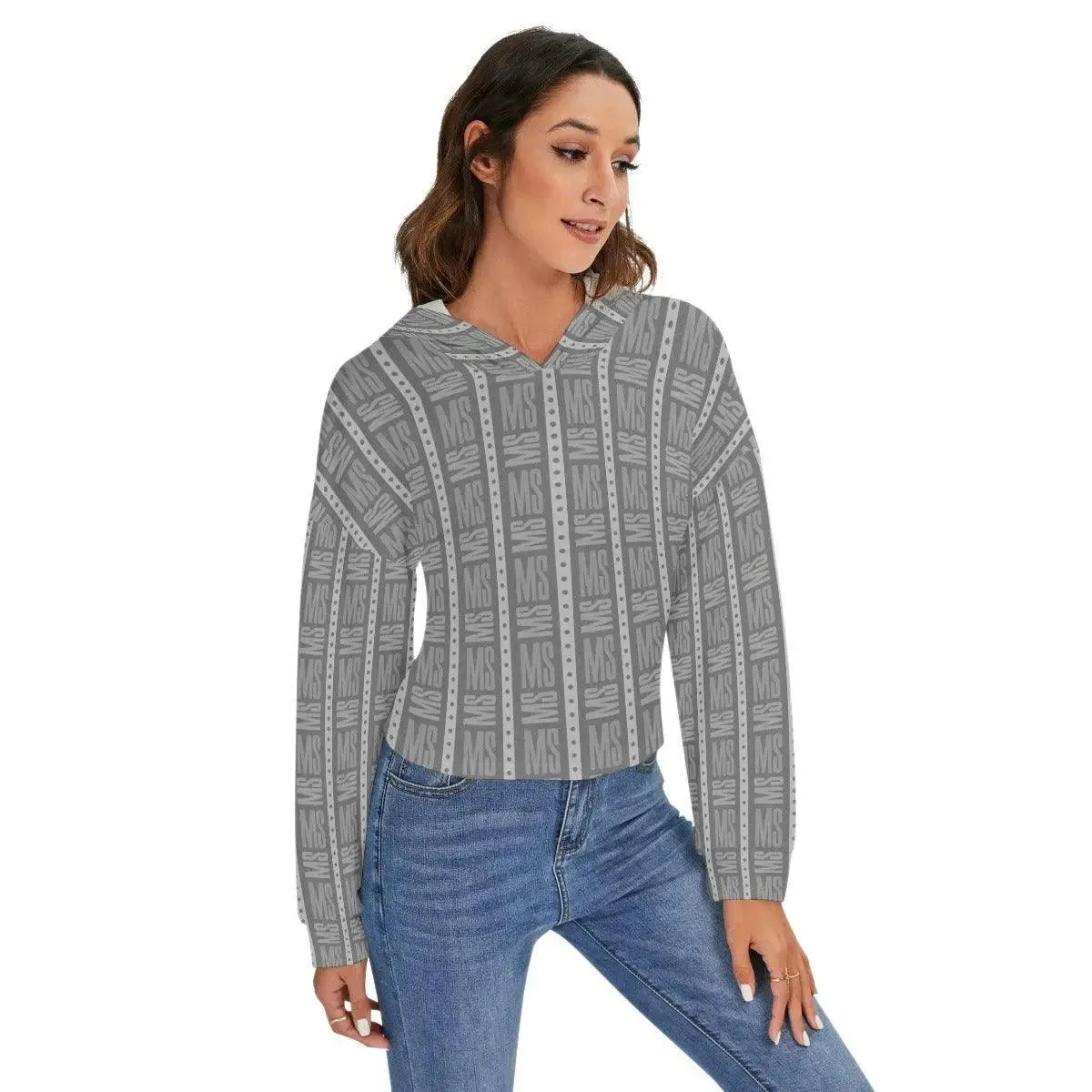 Drop-shoulder Backless Gray Hoodie With String