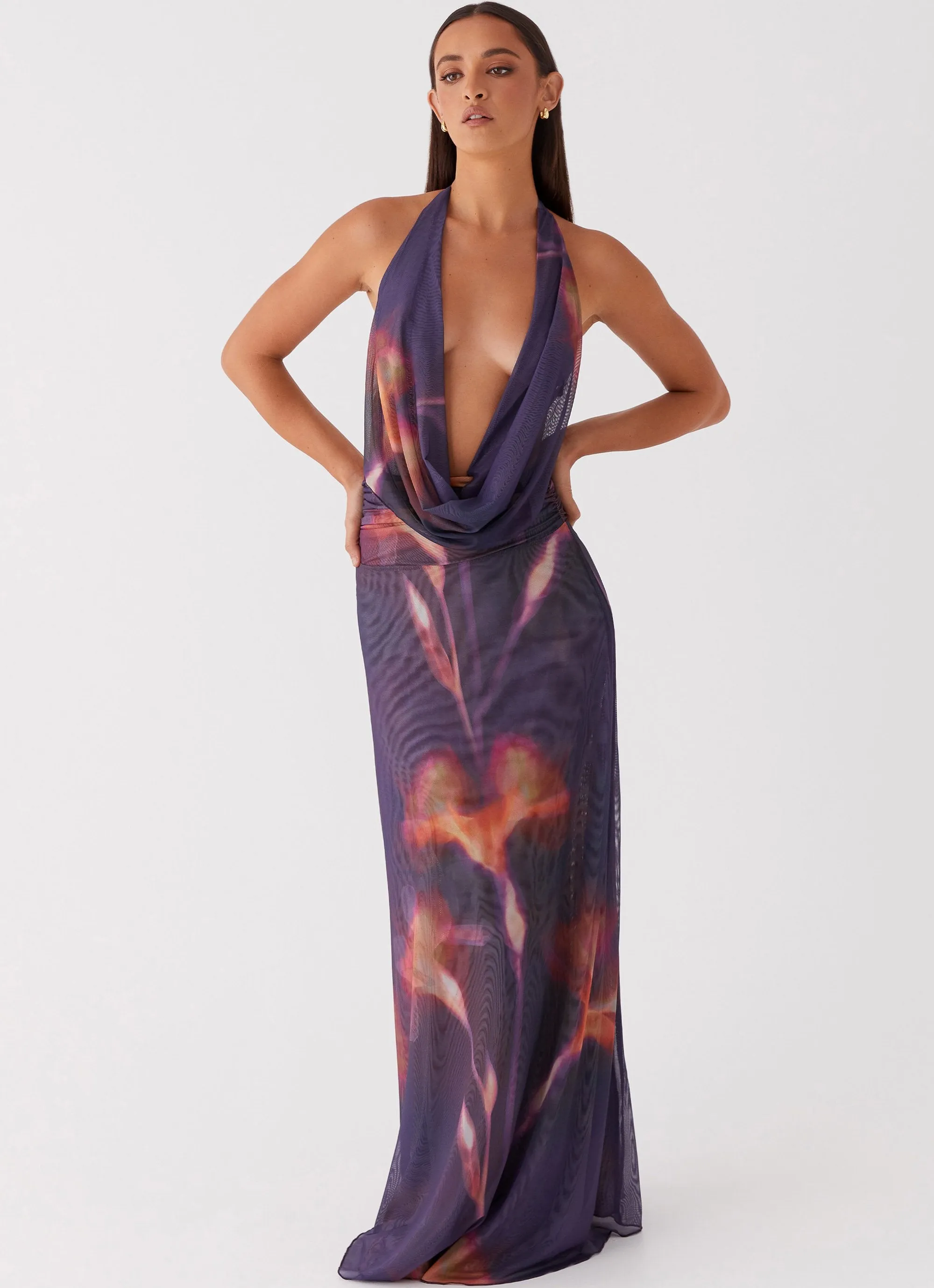 Elysia Mesh Maxi Dress - Midnight Bloom