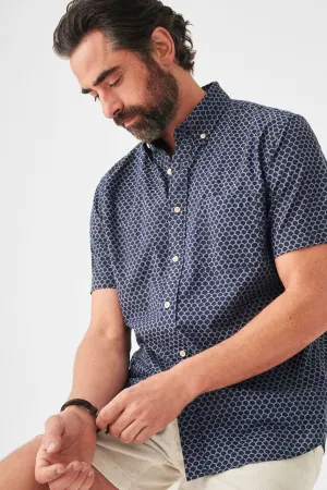 Faherty Short Sleeve Stretch Playa Shirt in Midnight Fishscale