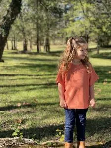 Fiona Girls’ Pumpkin Short Sleeve Sweater - Select Size