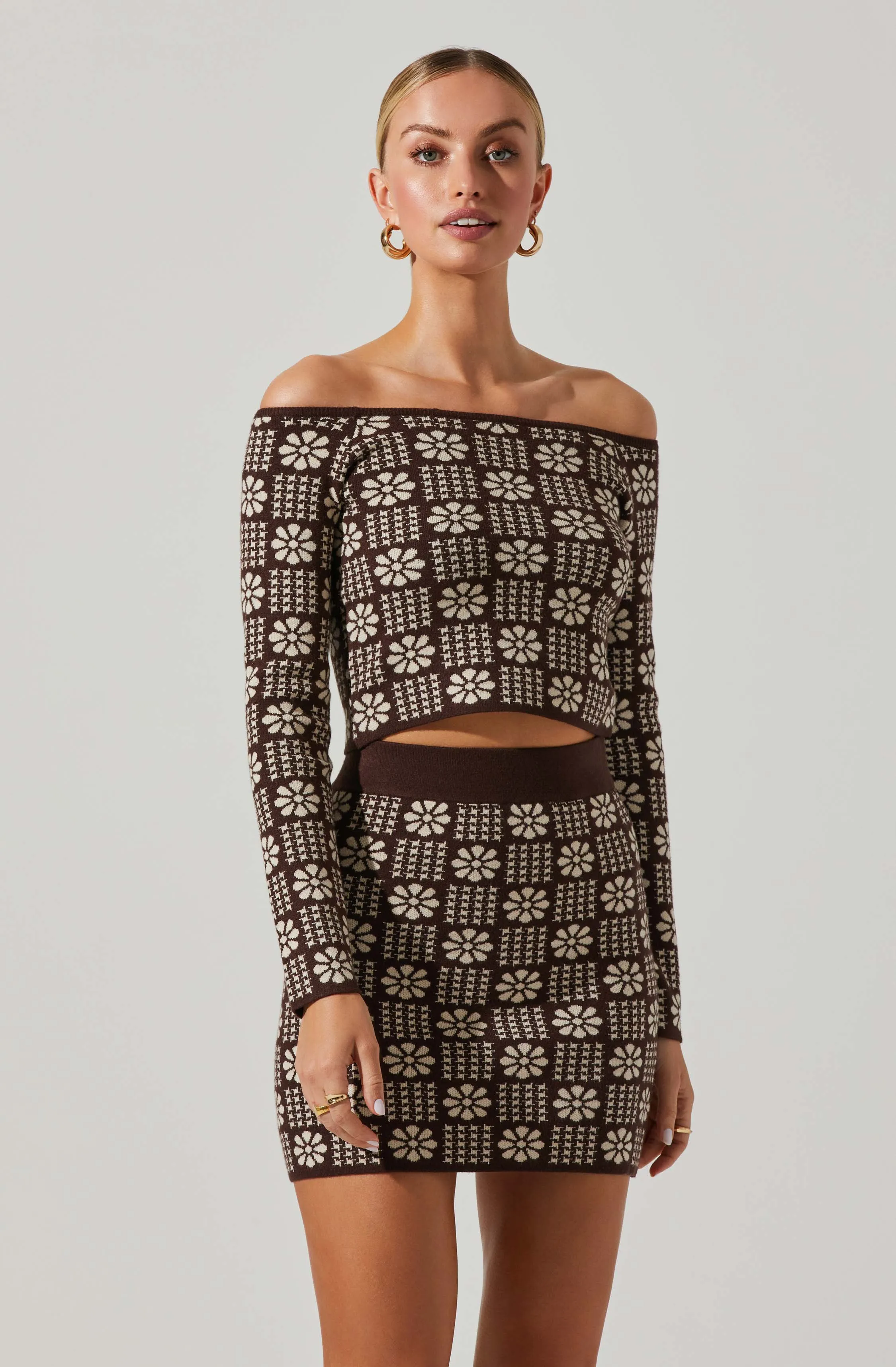 Freja Floral Off Shoulder Crop Sweater