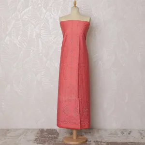 Graceful Coral Pink Blended Cotton Fabric with Embroidery - 110 cm Width X 3.0 Mtrs-D19767