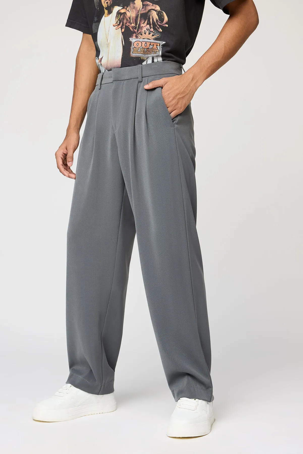 Graphite Grey Men's Pleated Korean Pants