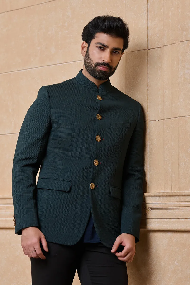 Green Classic Knit Bandhgala