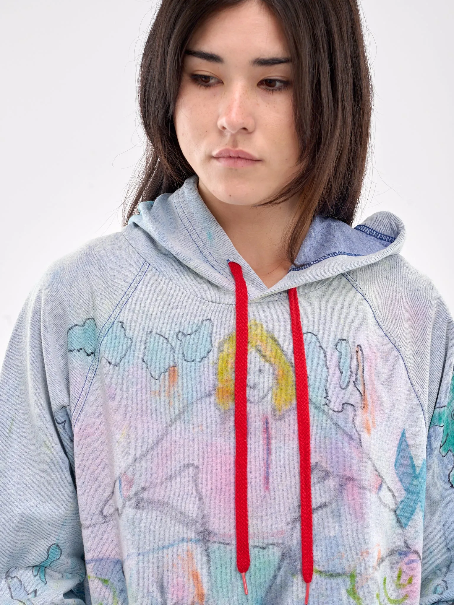 Hand Dyed & Illustrated Hoodie (CB24HL03-BEIGE-BLUE-MULTI)