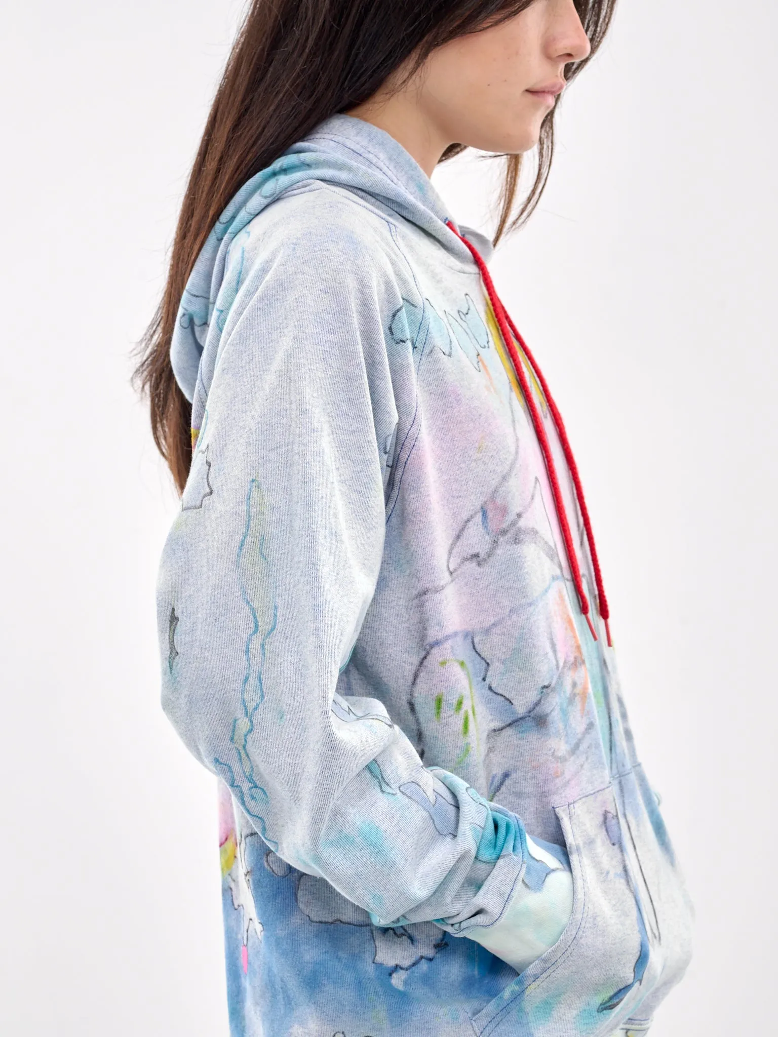 Hand Dyed & Illustrated Hoodie (CB24HL03-BEIGE-BLUE-MULTI)