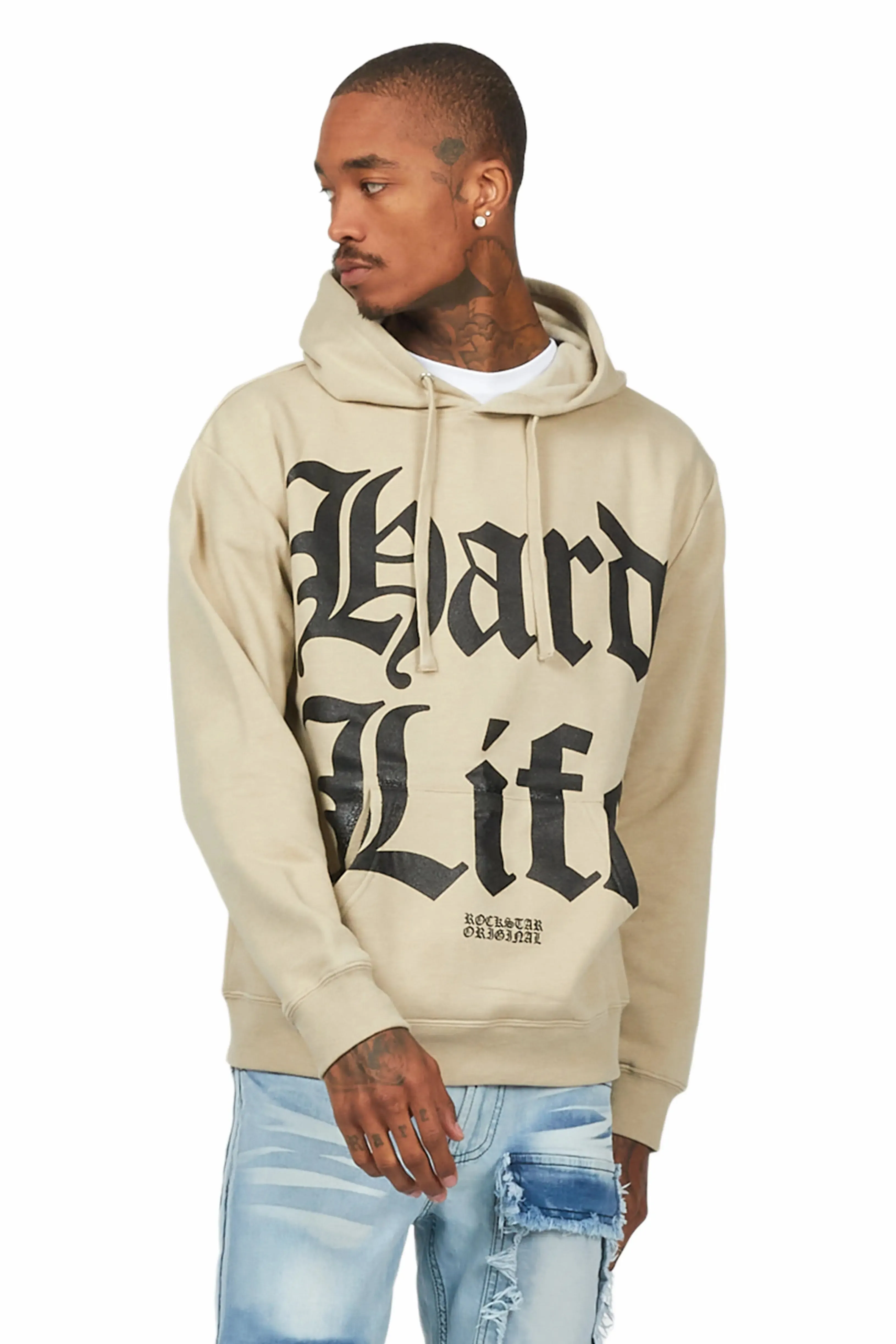 Hard Life Beige Graphic Hoodie