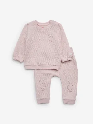 HOP Baby Pink Quilted Cotton Blend Sweatshirt and Joggers Set