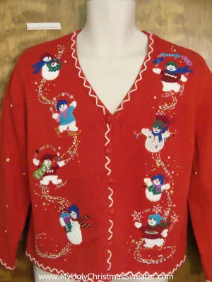 Ice Skating Snowmen Friends Ugly Christmas Sweater