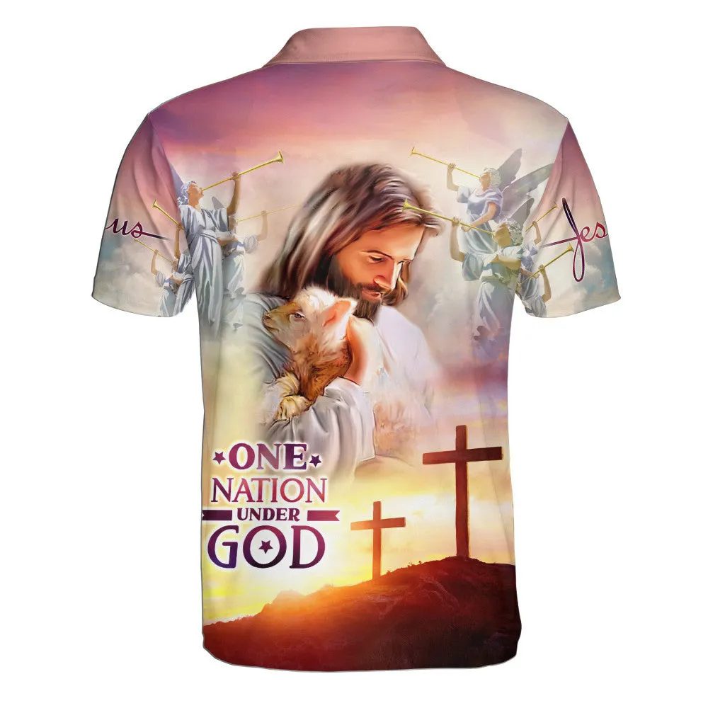 Jesus Holding Lamb One Nation Under God Polo Shirt - Christian Shirts & Shorts