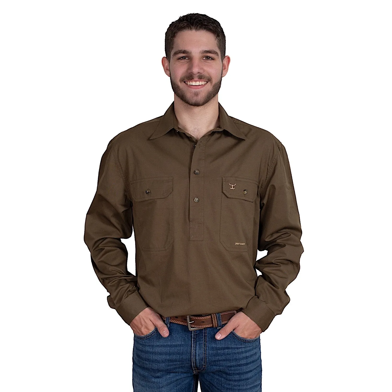 Just Country Mens Cameron 1/2 Button Work Shirt - Bark