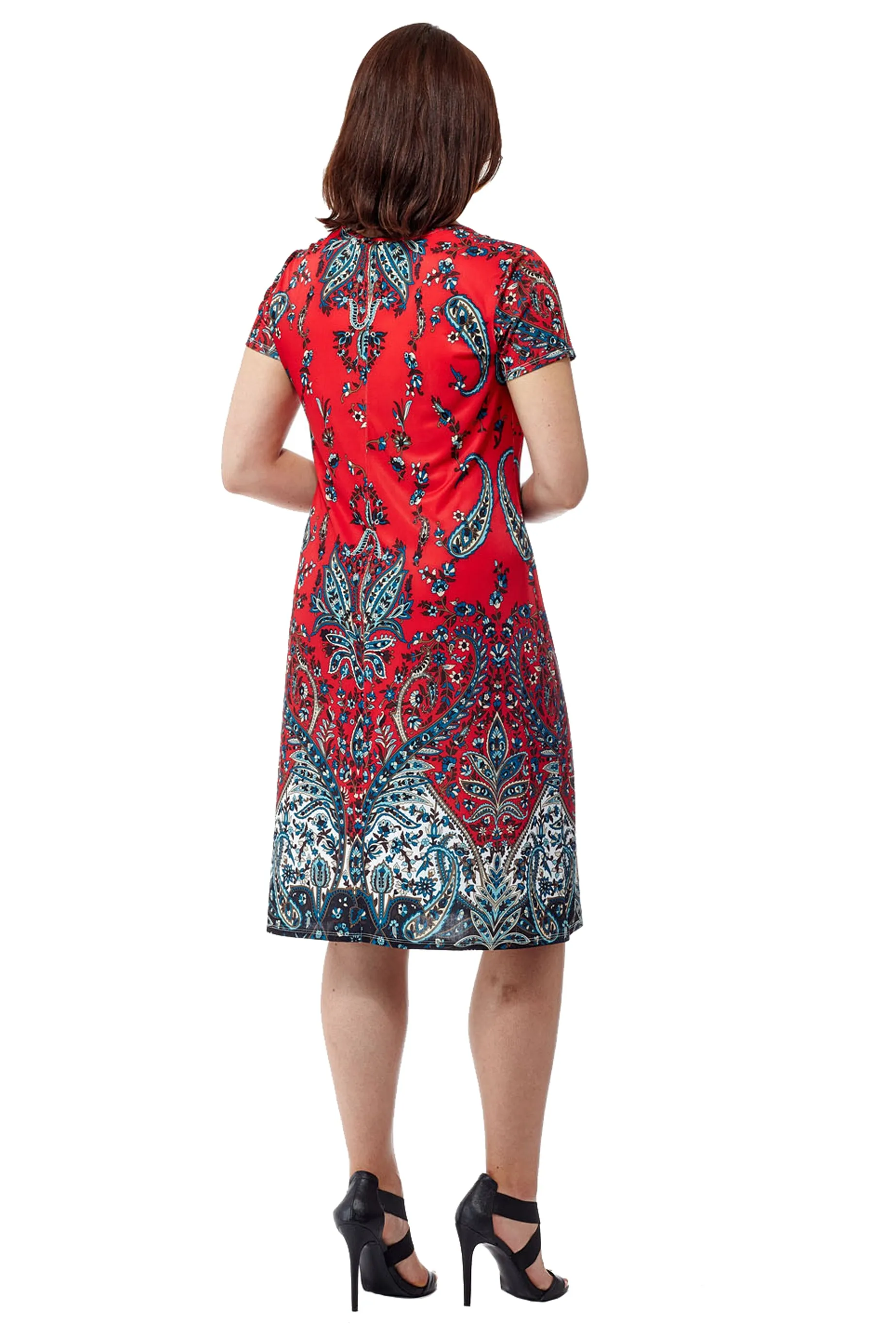 La Cera Paisley Printed Short Sleeve Dress