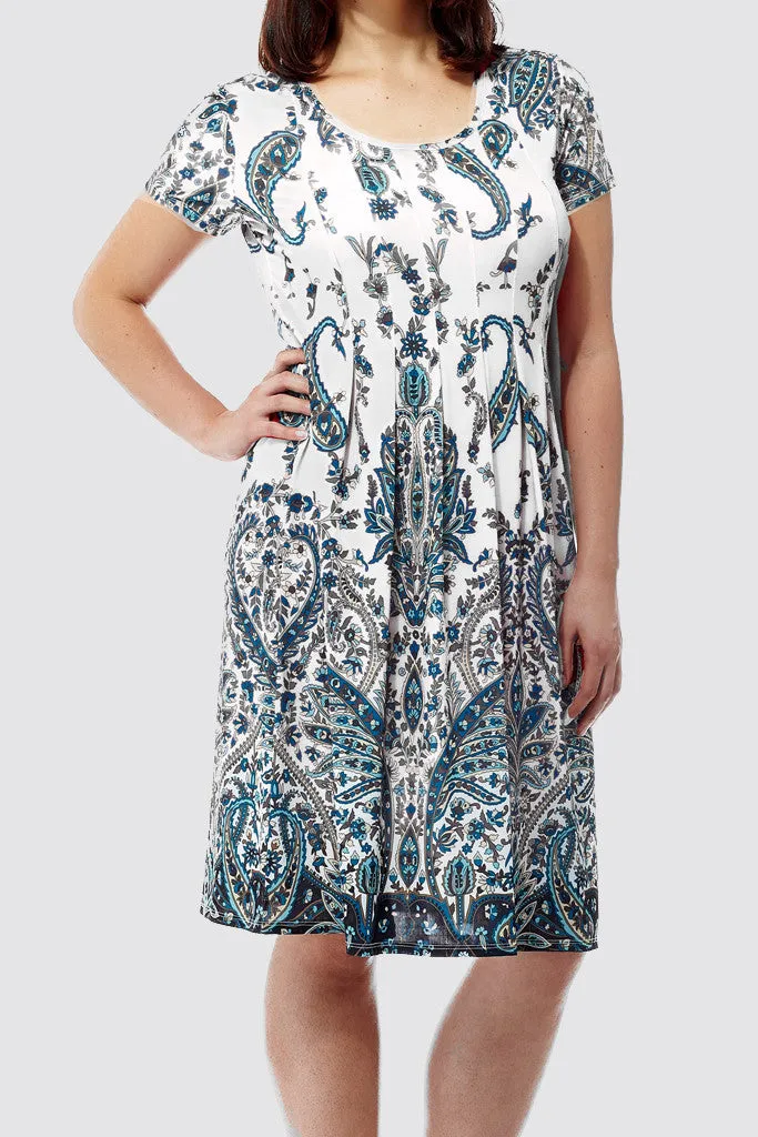 La Cera Paisley Printed Short Sleeve Dress