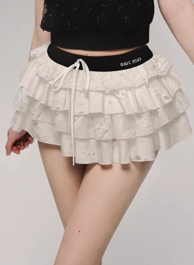 Lace Tiered Mini Skirt