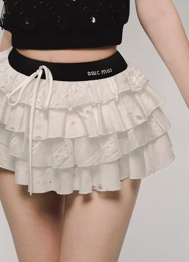 Lace Tiered Mini Skirt