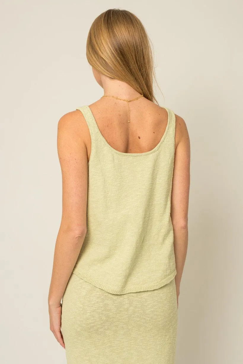 Lime Round Neck Knit Sleeveless Tank Top