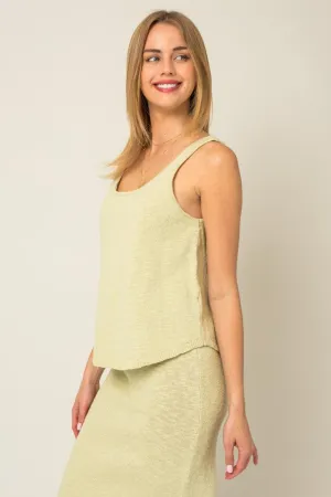 Lime Round Neck Knit Sleeveless Tank Top